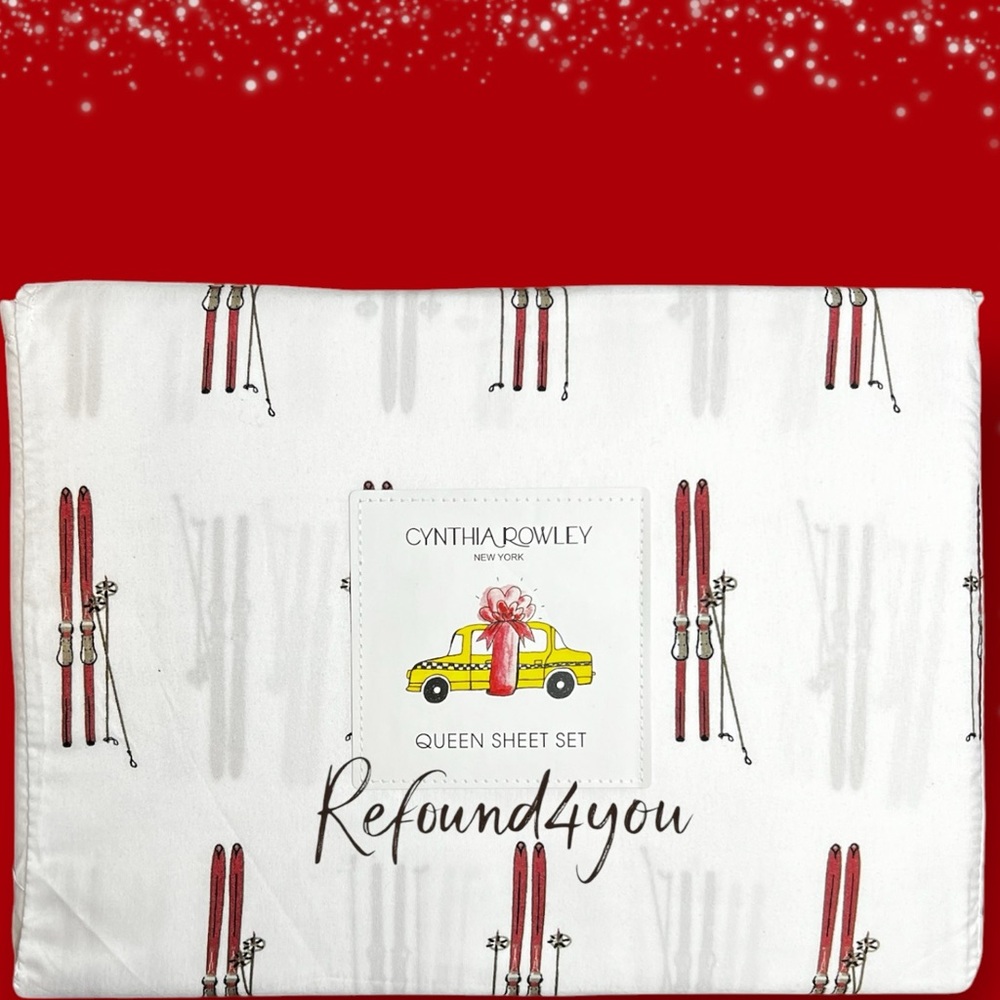 Cynthia Rowley - ‘Winter Skiing’ Queen Sheet Set. NWT. Firm!